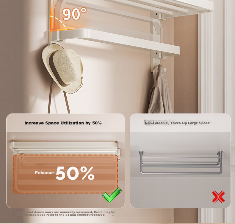 JOMOO Towel Rack Bathroom Storage Shelf No-Drill Double Folding Space Aluminum Milk White 7-Piece Set 93058 11