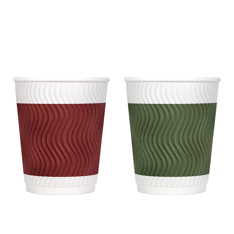 Deli 280ml Disposable Paper Cups, Water Cups, Triple-Layer Thickened Heat-Insulated Corrugated, Green, Pack of 50, LL201