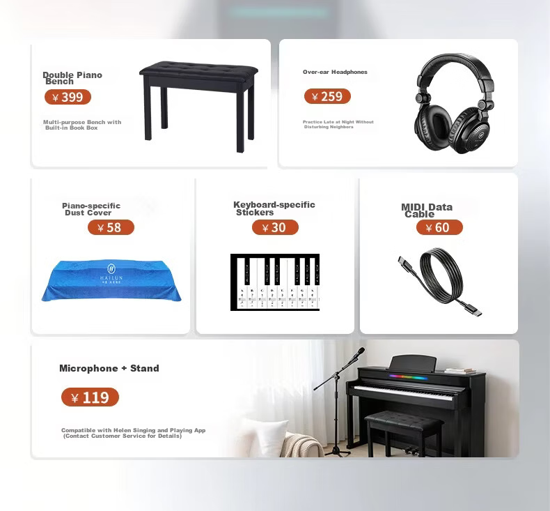 Helen Digital Piano H305 Luxury Black 88-Key Graded Hammer Action Original Piano Sound Smart Home Use Children Beginner Grading 5
