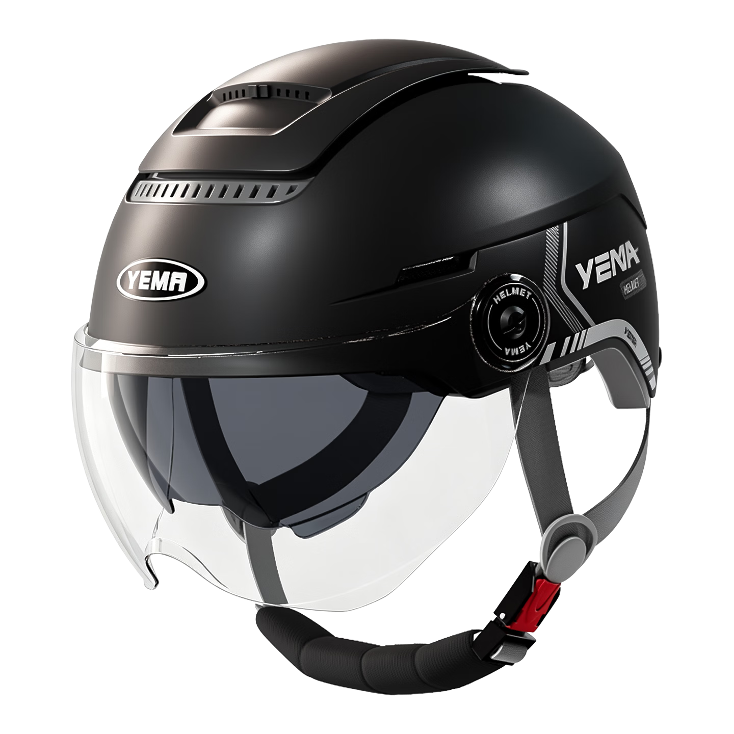 YEMA 3C Certified Electric Vehicle Helmet, Unisex Motorcycle Half Helmet, Summer Sun Protection with Dual Visor, Zero-Feel Ventilation, All-Season Universal Electric Scooter Safety Helmet 370S, Pia Black with Transparent Short Visor