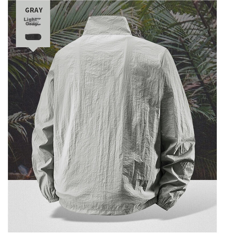 JEEP SPIRIT Men's Summer Sun Protection Jacket Lightweight Breathable Outdoor Stand Collar Loose Sunproof Coat 2518 Khaki 2XL 14