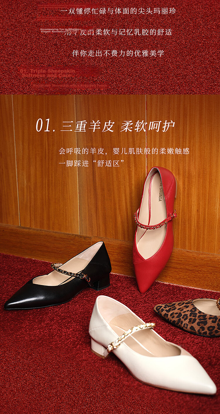 Le Saunda Cai Wenjing Commuter Chunky Heel Lambskin French Mary Jane Shoes Women 6T31311 Leopard Print LES 39 4