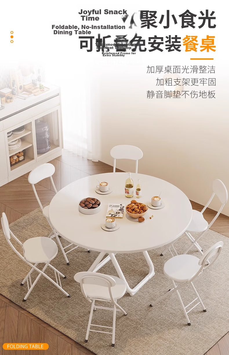 Chibilun Home Dining Table Small Apartment Cream White Square Table Portable Folding Table for Rental, Tea Shop, and Stall 1