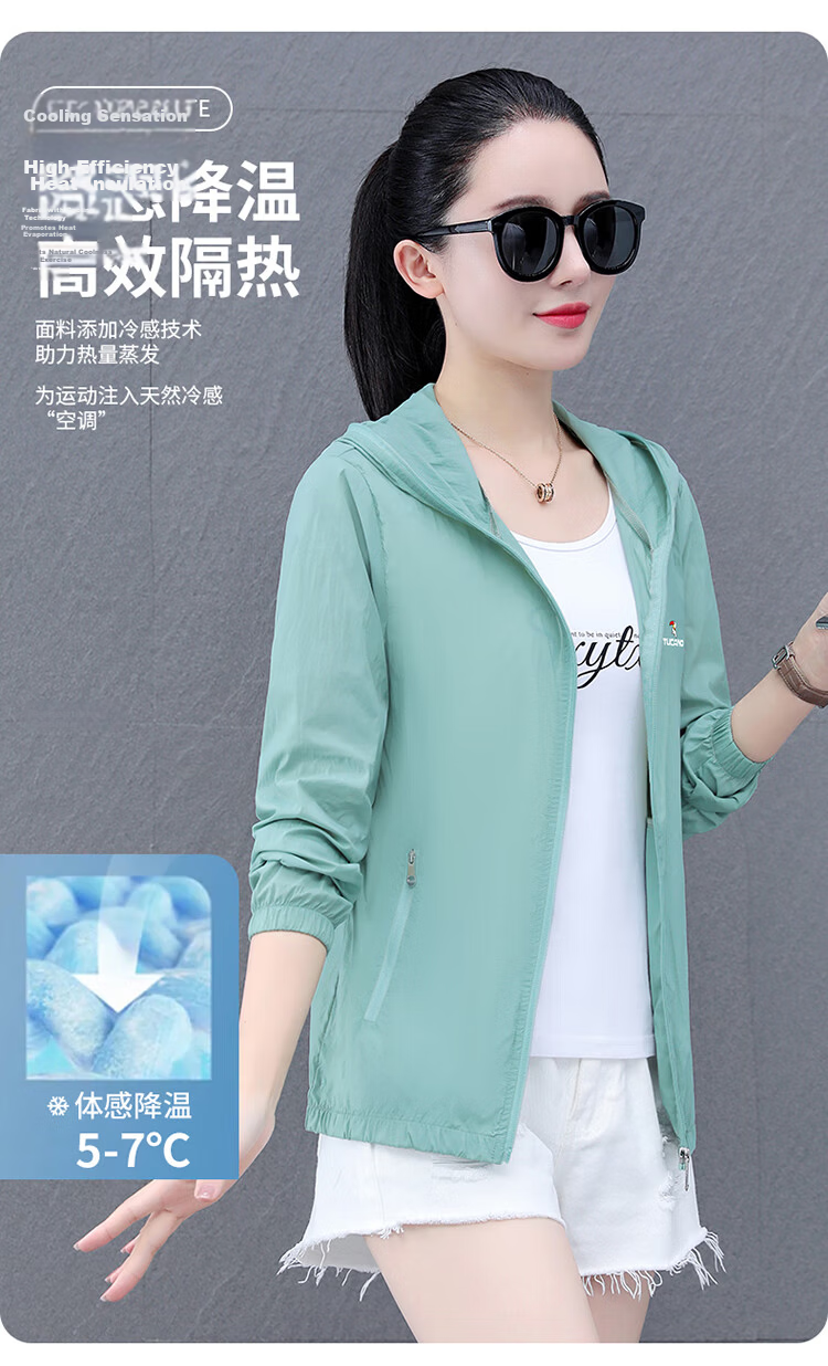 Woodpecker Women's Ice Silk Sun Protection Jacket Summer Hooded Breathable UV Protection Outdoor Sunscreen Coat Blue L 8