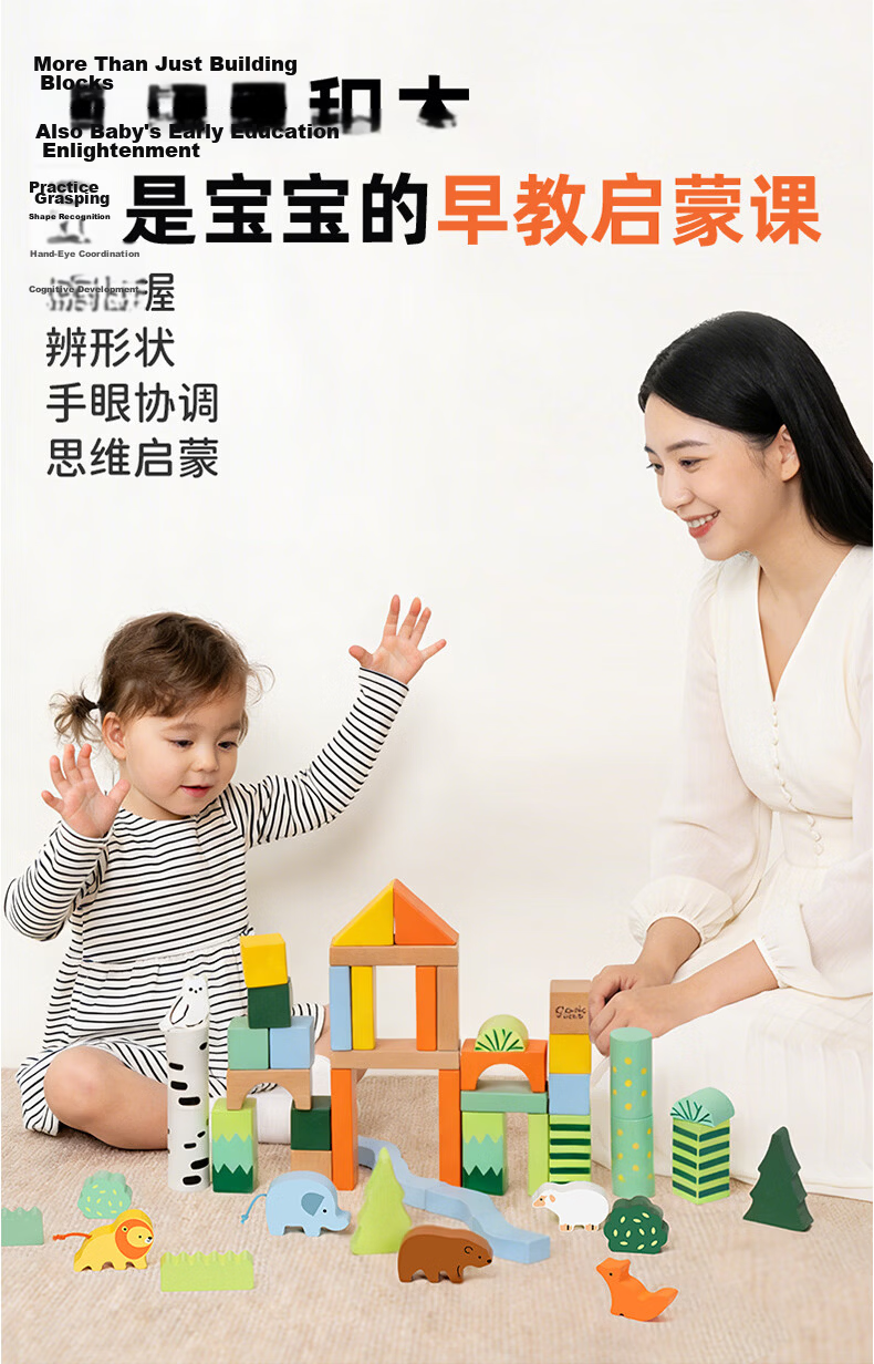 Classic World Wooden Educational Building Blocks Large Chunky Baby Teething Toy for Boys and Girls Children's Day Gift 2