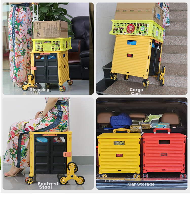SELORSS Foldable Hand Cart Elderly Shopping Cart Small Trolley Shopping Cart Pull Cart Push Cart Large Wheel Yellow BY06-F 8