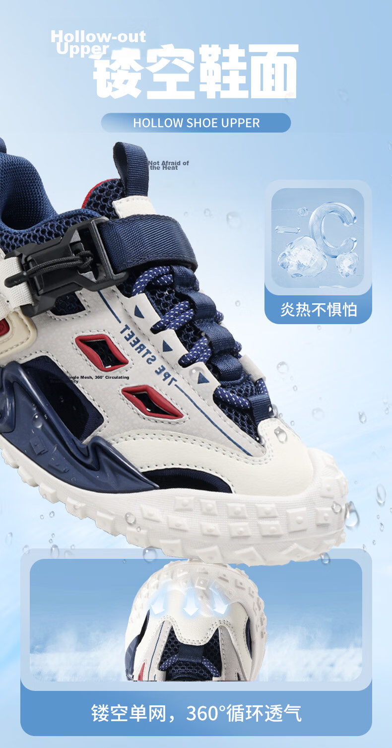 7-PE Boys' Sandals 2026 Summer New Outdoor Breathable Closed-Toe Soft Sole Kids' Sports Creek Shoes for Big Boys 4
