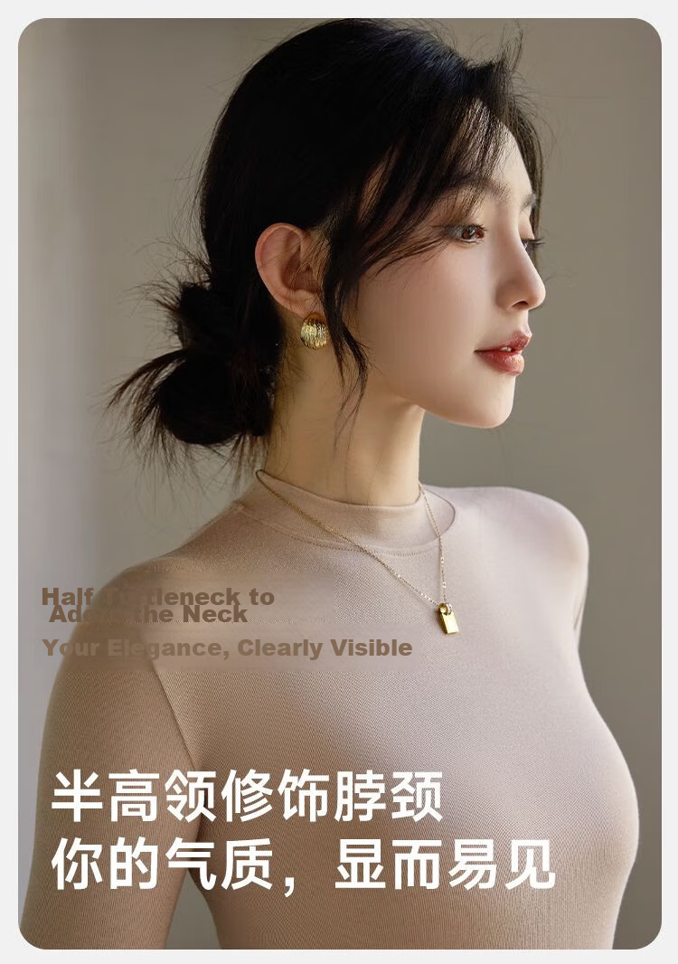 LangSha Warm Top, Black Semi-Turtleneck Base Layer for Women, Spring And Summer Inner Wear, Antibacterial And Anti-Mite Long-Sleeve Mid-Collar Winter Thin T-Shirt 7