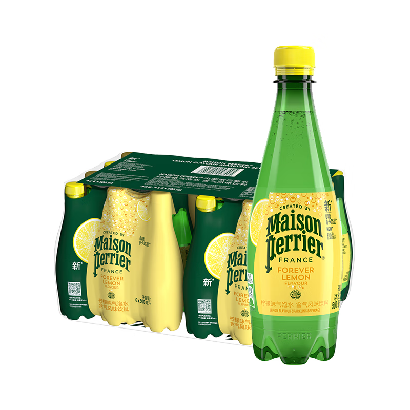 Perrier氼颂家巴黎水 法国进口气泡水 年货礼盒0糖0卡 柠檬味500ml*24瓶	
