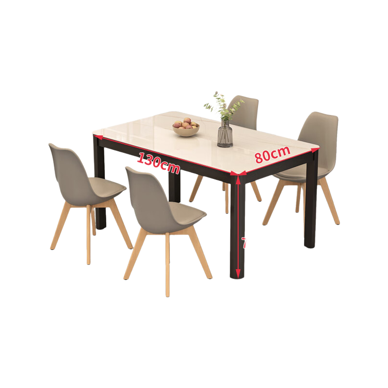 Fanshe Dining Table, Rock Slab Pattern Tempered Glass Simple Design for Small Apartments, 4-6 People, Rectangular Dining Room Table for Home Use