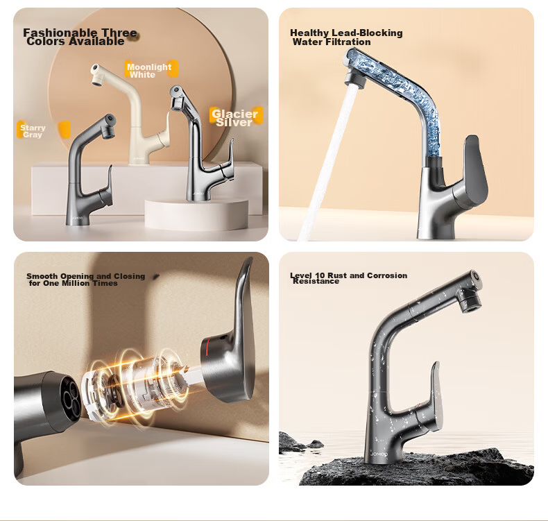 JOMOO Bathroom Basin Faucet Dual Control Hot and Cold Water Lift Pull-Out Gunmetal Gray 32399 Upgrade 7