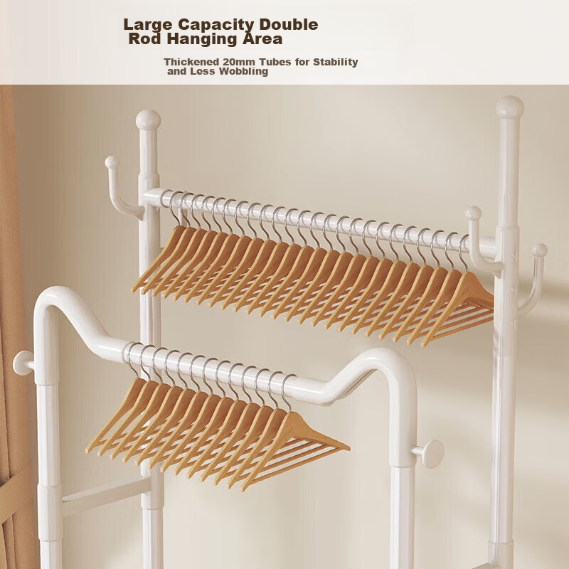 HaixiFang Floor Coat Rack with Wheels Cat Ear Design Double Rod 80cm White for Bedroom Balcony Small Spaces HL22 12