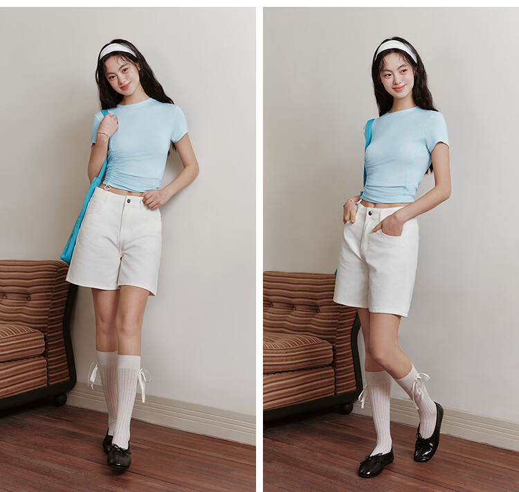 Semir Women's Summer Cool Antibacterial Vintage Slimming A-Line Straight-Leg Jeans 2027 Retro Loose Trendy Shorts 32