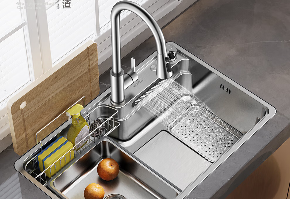 ARROW 0 Coating Treasure Basin Pro Kitchen Sink 304 Stainless Steel Vegetable Washing Basin Waterfall Large Single Bowl Top-Mount and Under-Mount Sink 6