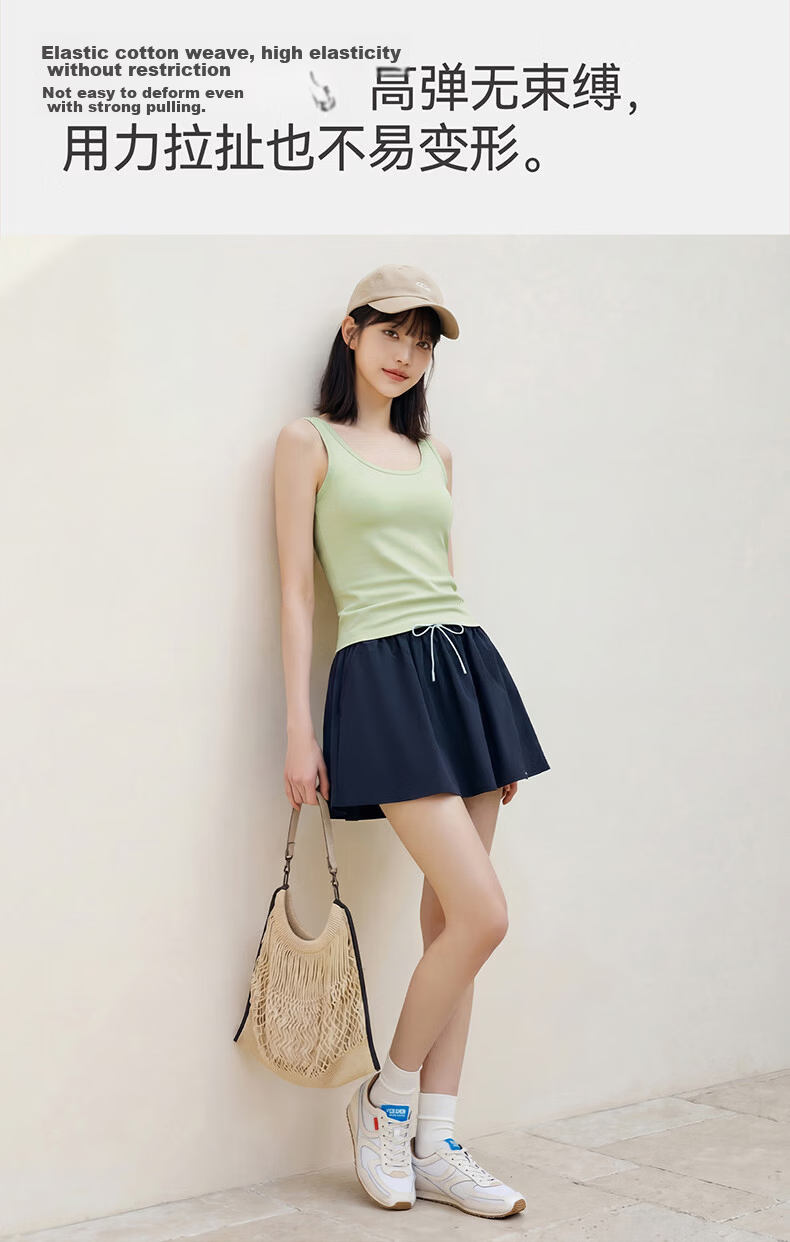 THREEGUN [Versatile Base Layer] Women's Tank Top, Xinjiang Cotton, Elastic, Solid Color, Slimming, Thin, Sleeveless Undershirt 9