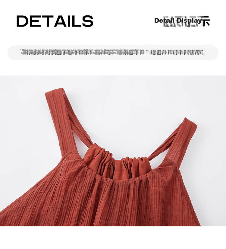 Dme [Heavy Workmanship Layered Spaghetti Strap Dress], Summer Vacation Style, Retro Brick Red, Elegant Cake Skirt 35