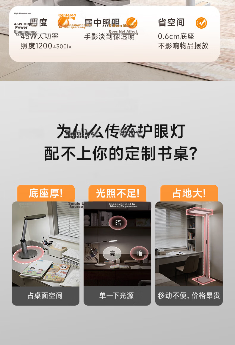 Haishibao Desktop Road Lamp Children's Eye Protection Study Anti-Blue Light Full Spectrum LED Desk Lamp I01-45W-R 7