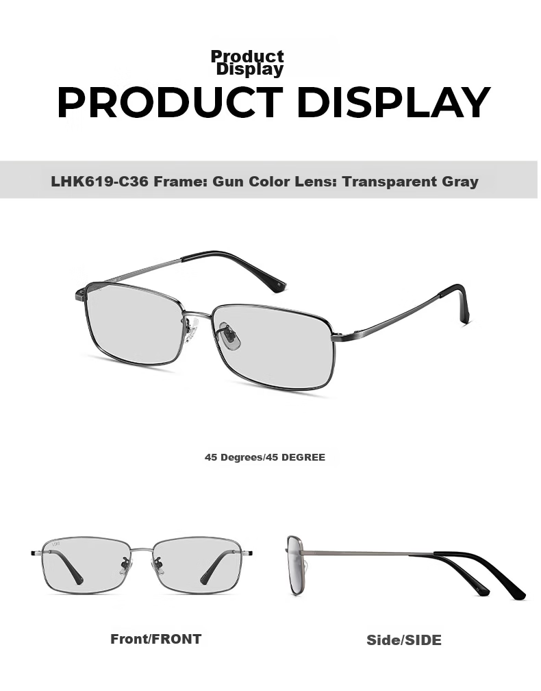 LOHO Men's Polarized Photochromic Cycling Driving Square Frame Sunglasses Fashion Retro HD Alloy Sun Protection Glasses 9