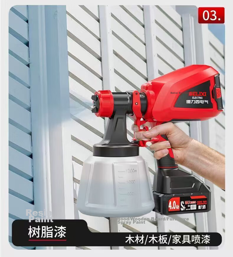 DELIXI ELECTRIC Electric Spray Gun Paint Sprayer Latex Paint Coating Car Door Spray Tool 4.0 One Battery One Charger 10