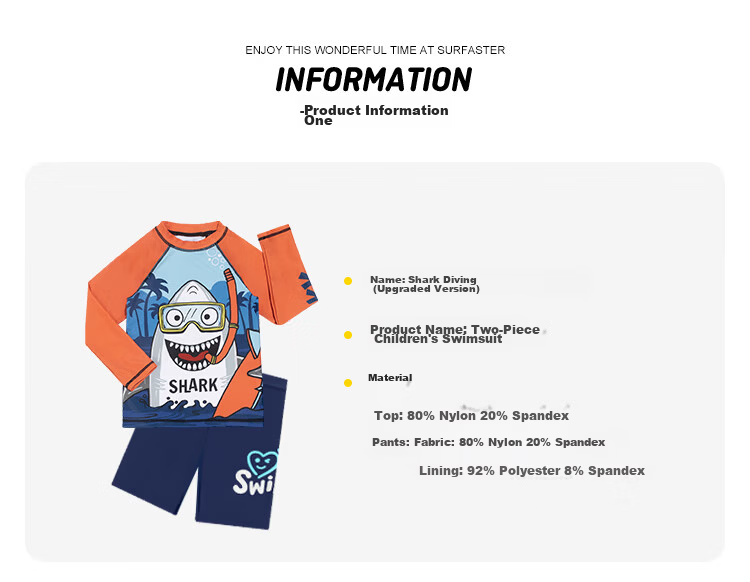 Sulang UPF50+ Sun Protection | 20% Spandex High-Elastic Long-Sleeve And Pants Set for Boys, Children's Swimwear, Shark Diving 120 4