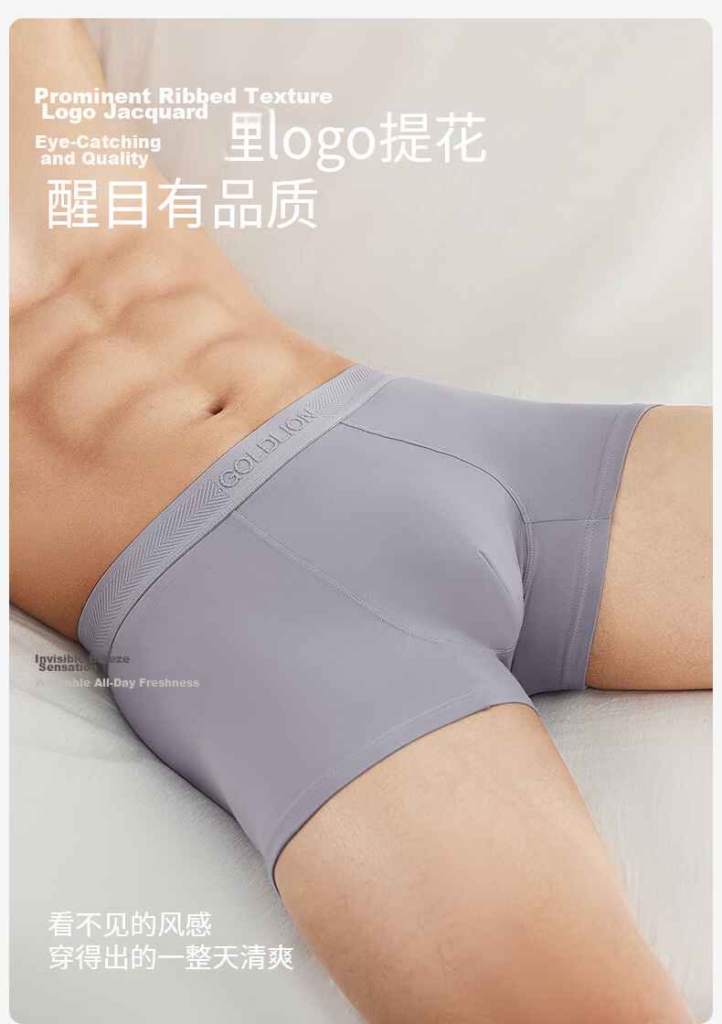 Goldlion Men's Pure Cotton Underwear with Waistband Logo Jacquard, Antibacterial, Moisture-Absorbing, Breathable Cotton Gusset Boxer Shorts 9