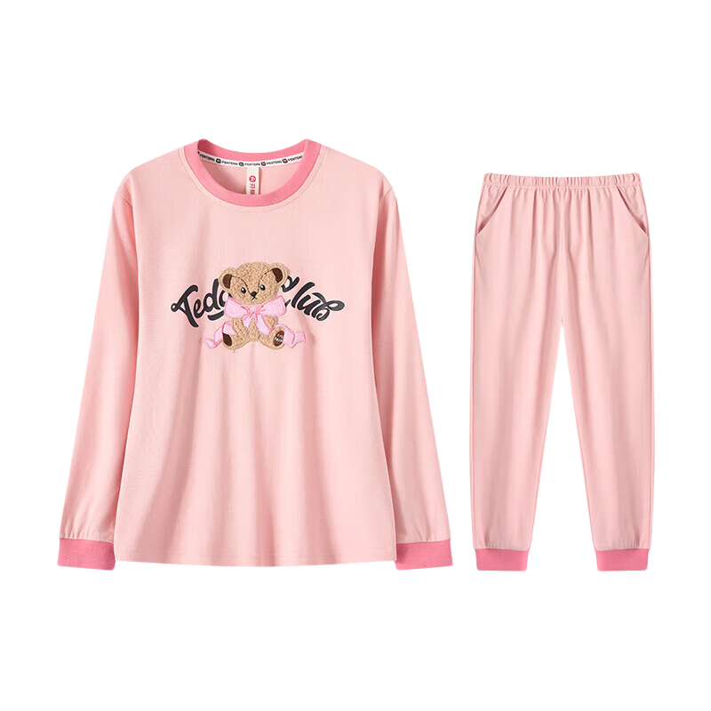 Fenteng Children's Pajamas, Girls' Teddy Bear Collaboration, Early Spring All-Cotton Little Bear, for Older Children's Home Wear