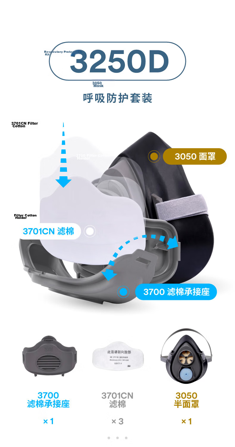 3M 3200 Gas Mask Respirator for Dust, Organic Gases, Chemical Spraying, Pesticide Application, Renovation Dust, And Other Fire Protection Masks 4