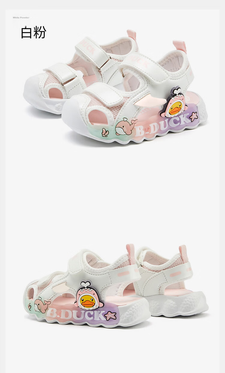 B.Duck Girls' Sandals, Summer Shiny Colorful Light-Up Shoes, Baby Closed-Toe Beach Shoes, 5017 Pink, Size 28 29