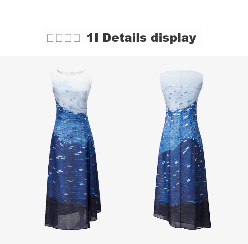 Yanyu Colorblock Patchwork Dress Women 2025 Summer High-End Unique Design Elegant Long Dress Blue Floral L 23