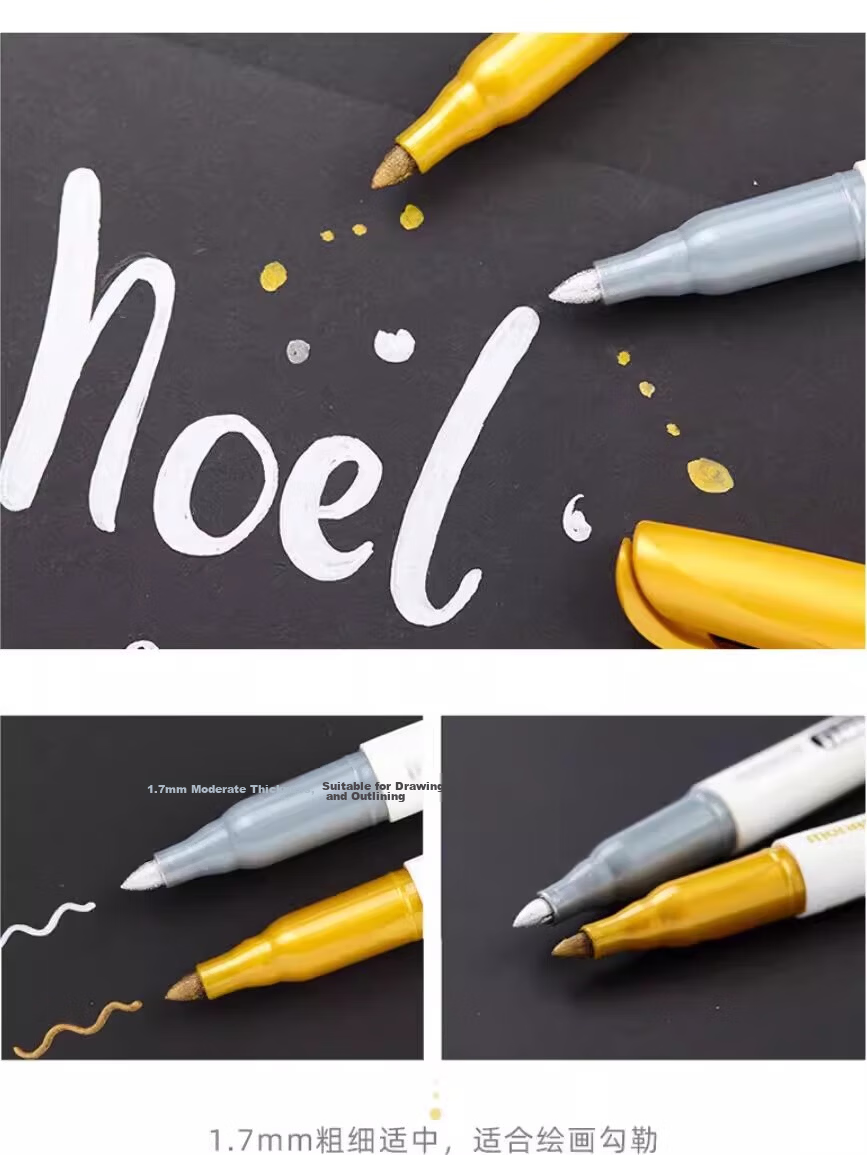 Monami Imported 1.7mm Large Capacity Oil-Based Marker Pen Graffiti Label Pen Meeting Exhibition Wedding Signature Quick-Dry Namepen.M Gold Silver White 3-Pack 6