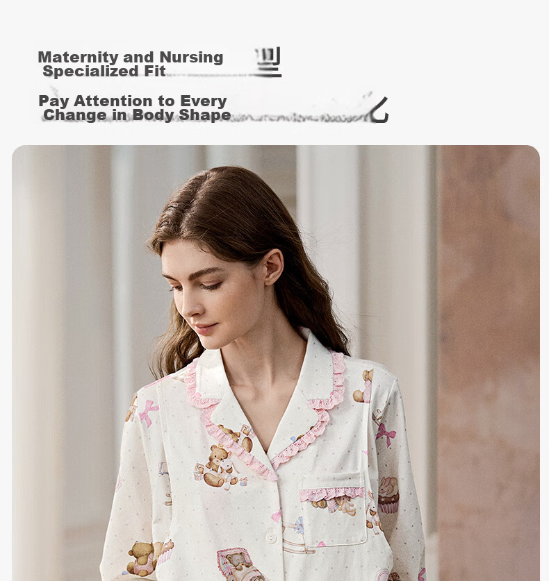 EMXEE Spring Summer Hypoallergenic Breathable Pure Cotton Maternity Nursing Pajamas Postpartum Maternity Homewear Set L 19