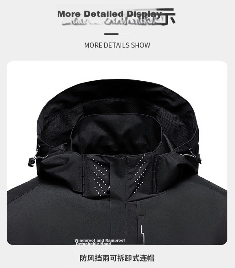 TUCANO Windproof And Waterproof Detachable Hooded Jacket for Men, Outdoor Hiking Sports Coat, Black, Size M 17