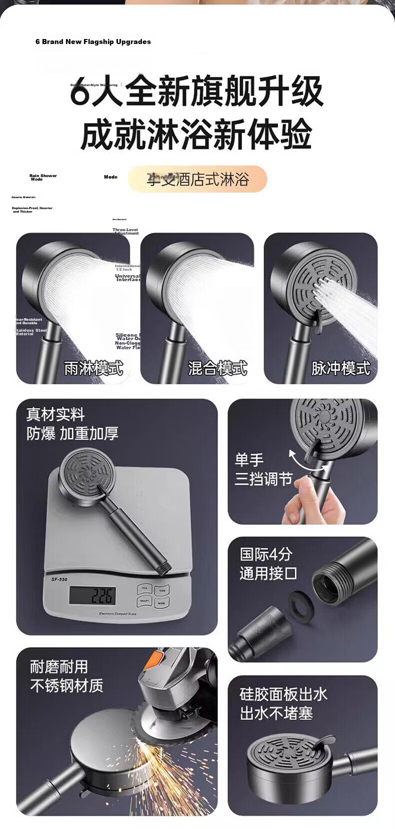 HOMK Seiko Shower Head High-Pressure Shower Set 304 Bathroom Shower Head with Hose 4