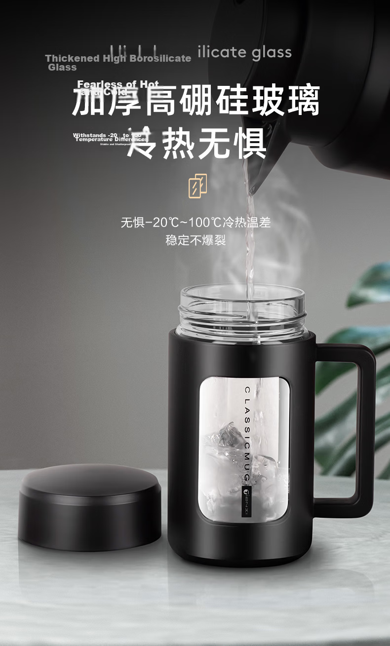 Jieanxi Glass Cup, Double-Layer High Borosilicate, Summer with Handle, Heat-Resistant Tea Infuser Cup, Water Mug, Gift 3