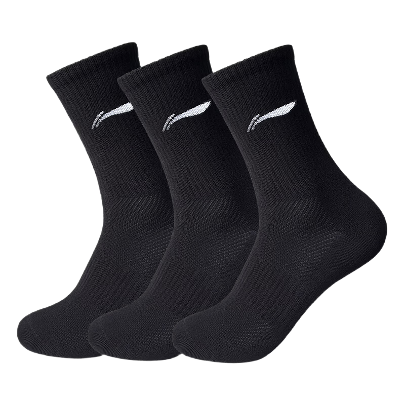 LI-NING Unisex Summer Socks (3 Pairs) Mid-Calf Sports Socks Youth Anti-Odor Breathable Badminton Running Socks