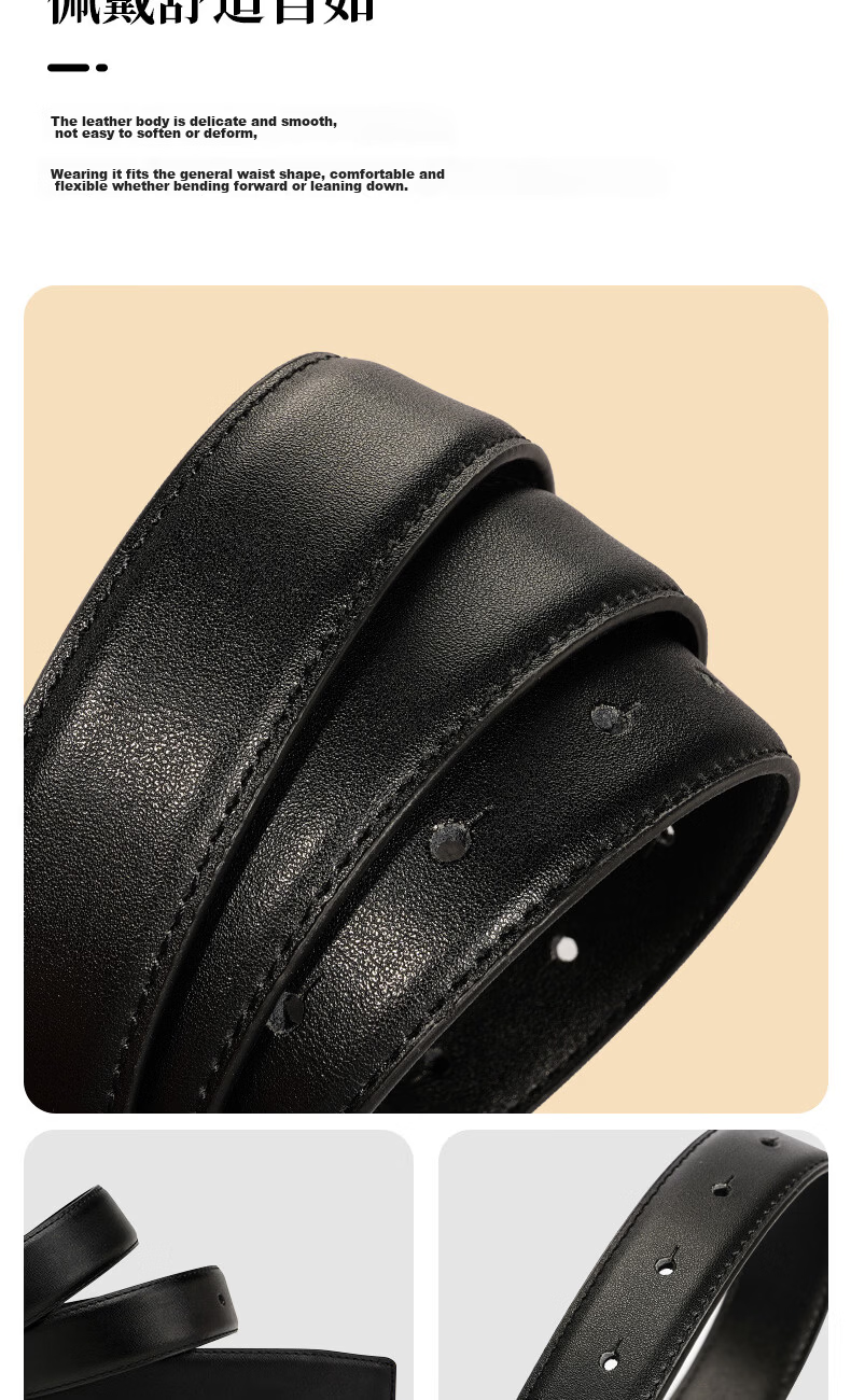 CARTELO Women's Genuine Leather Belt Jeans Belt Versatile Smooth Buckle Plate Buckle Pin Buckle Belt Birthday Gift for Girlfriend 6