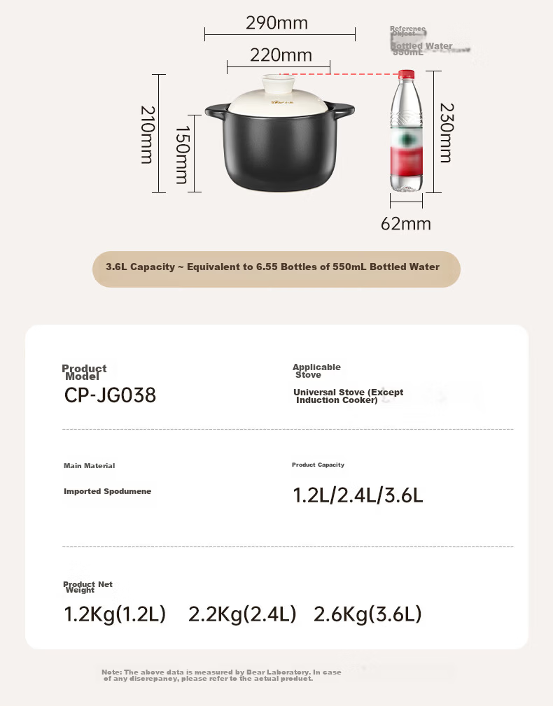 Bear White Dun Dun Claypot 1.8L High-Temperature Resistant Ceramic Soup Pot Casserole 13