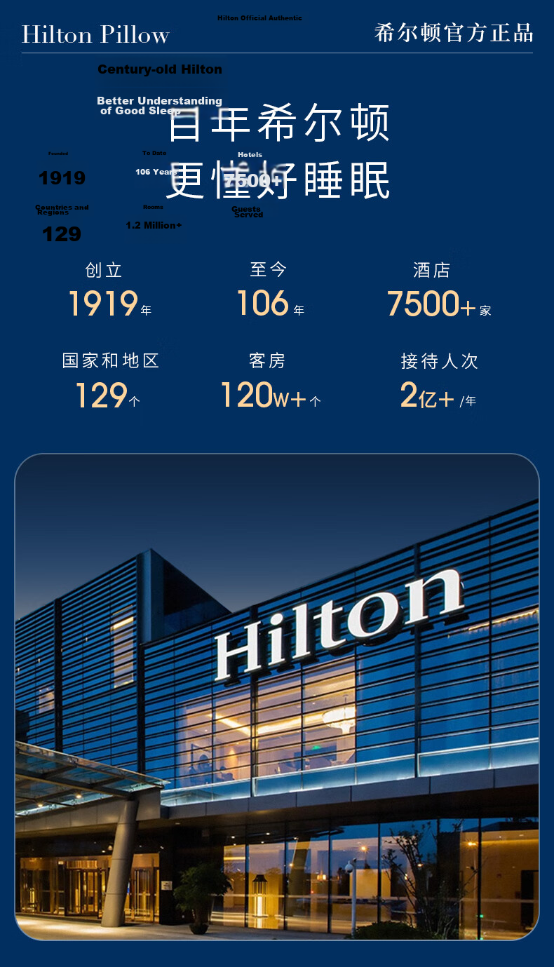 Hilton 95% White Goose Down Pillow Hotel Grade 100-Thread Count Class A Down Pillow Single 48x74cm Low Loft 4