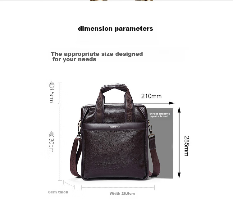 BOSTANTEN Men's Shoulder Crossbody Bag, Trendy Student Backpack, Large Capacity Multifunctional Handbag, Top-Grain Leather Briefcase 20