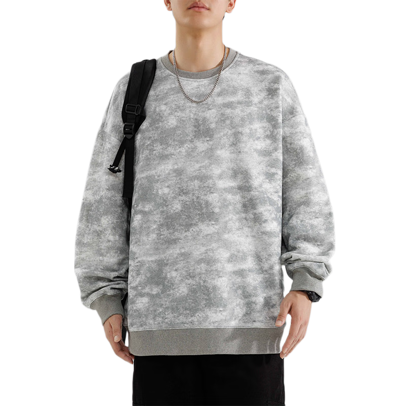 Foss Phil Men's Sweatshirt, Spring And Autumn Long-Sleeve Tie-Dye Vintage Base Layer Camouflage Round Neck Top, 8920 Camouflage Gray, 2XL