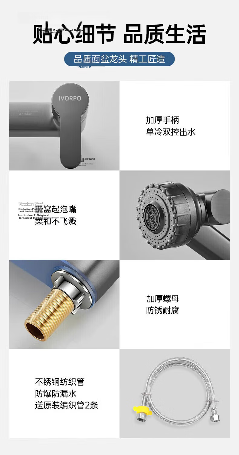 IVORPO Seiko Double Hole Basin Faucet Hot and Cold Bathroom Washbasin Faucet 20