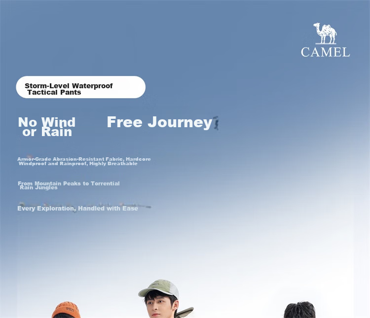 CAMEL Outdoor Softshell Pants for Men and Women, Autumn and Winter Windproof, Waterproof, Breathable, Durable, Tear-Resistant Hiking and Mountaineering Trousers 1