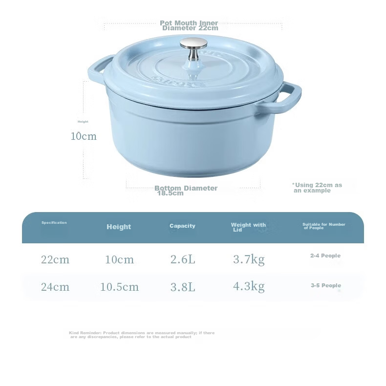 CaROTE Enamel Cast Iron Pot 26cm Non-Stick Stew Pot Casserole Soup Pot Induction Cooker Compatible 17
