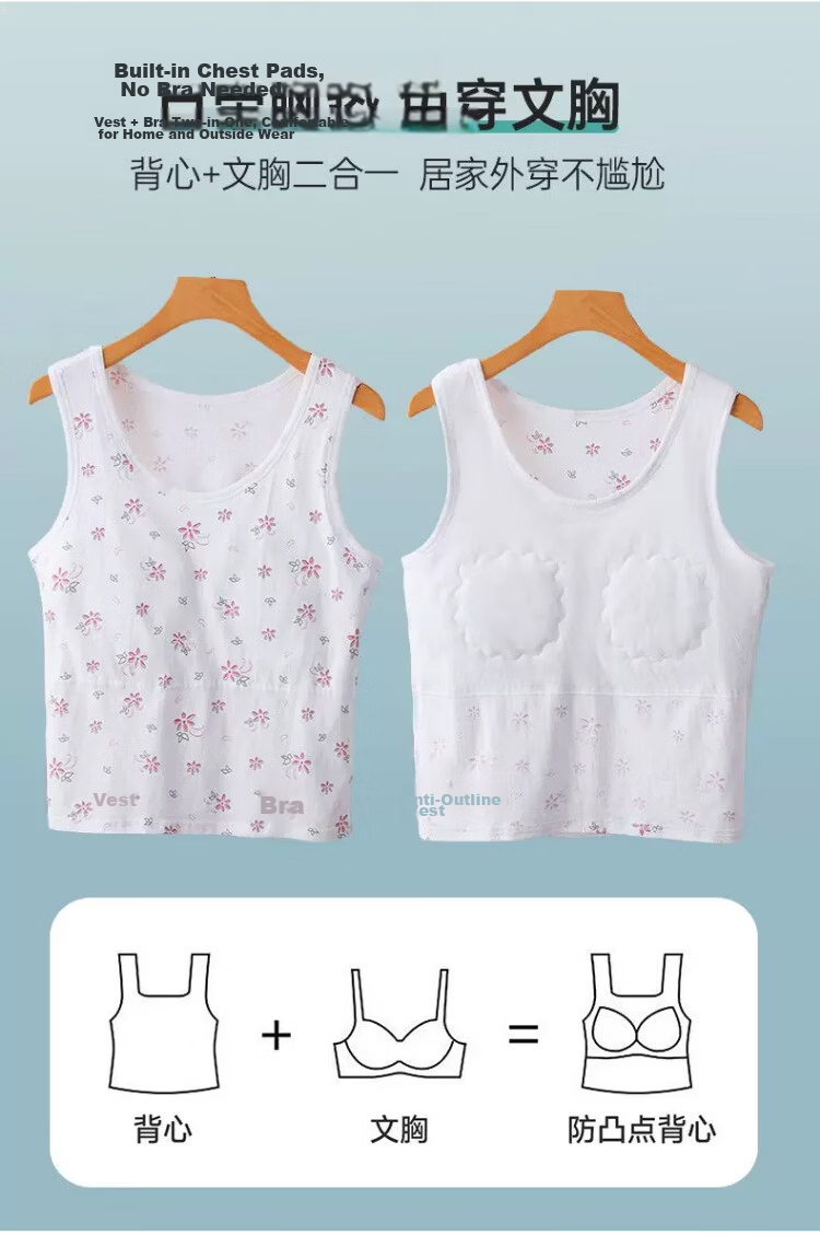 Langsha Elderly Women's Cotton Vest with Chest Pad, Plus Size Summer Thin Undershirt for Middle-aged and Senior Women 4