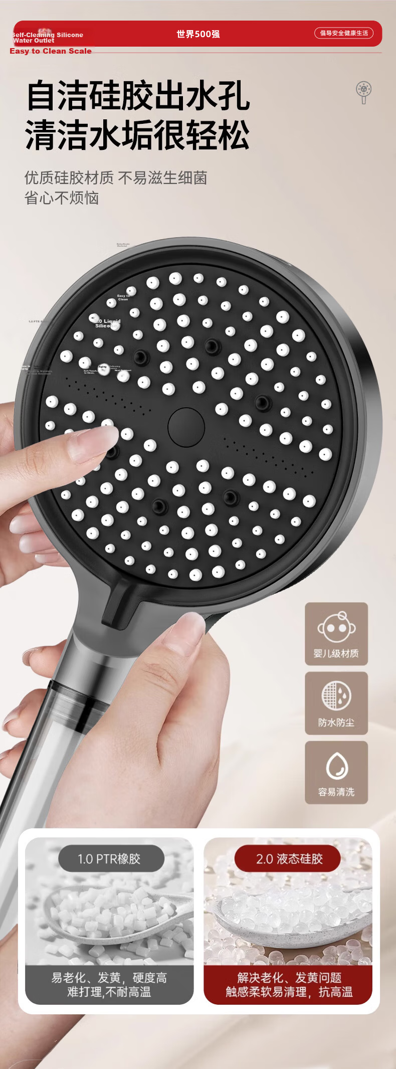 DU PONT Fortune Global 500 Gunmetal Gray Pressurized Shower Head Set with Filter Handheld Shower Head Complete Set 13