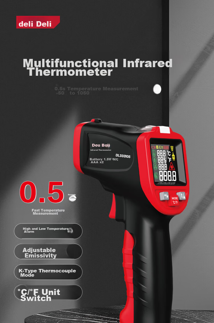 Deli Industrial Infrared Thermometer Temperature Gun High-Precision Oil Thermometer Kitchen Baking Water and Oil Temperature Gun 1