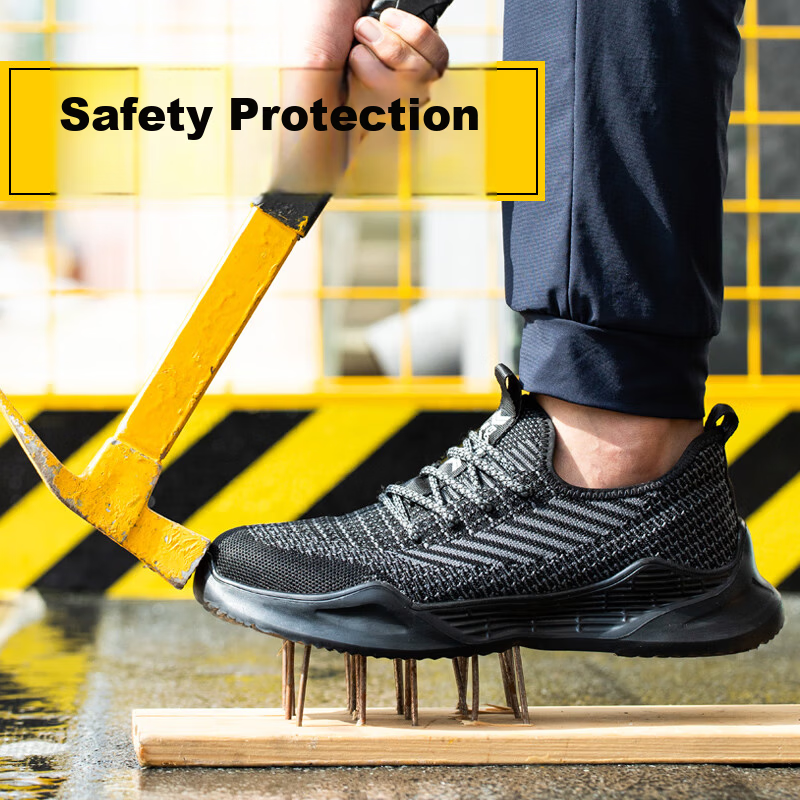 Jiuzhou Wolf Warrior Men's Breathable Protective Work Shoes Anti-Smash Anti-Puncture Kevlar Midsole Steel Toe Rubber-Plastic Sole Breathable Flyknit Mesh Safety Shoes Anti-Smash Anti-Puncture [All-Sea 9