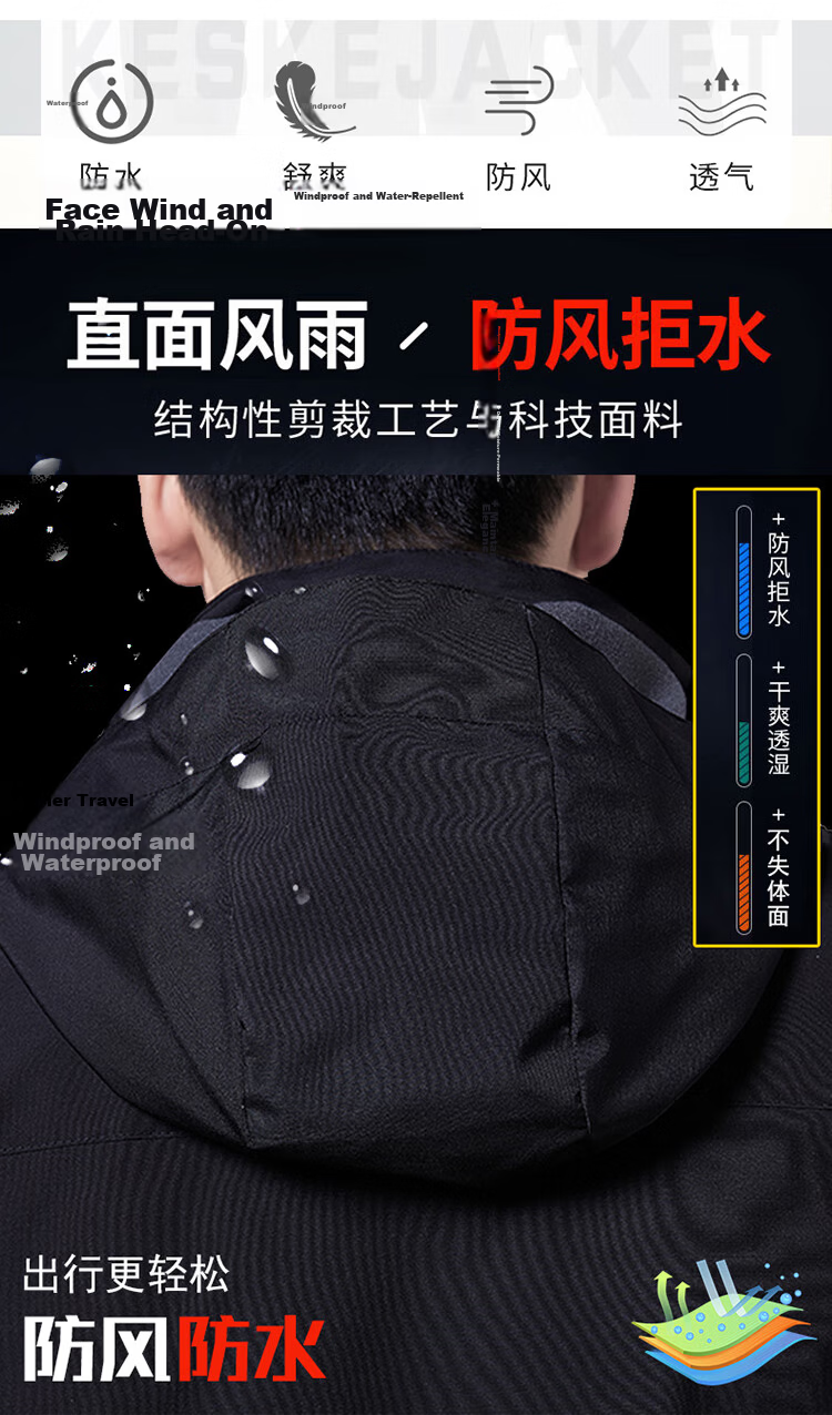 TUCANO Men's Spring Autumn Detachable Hood Windproof Casual Sports Jacket Dark Gray 3XL 5