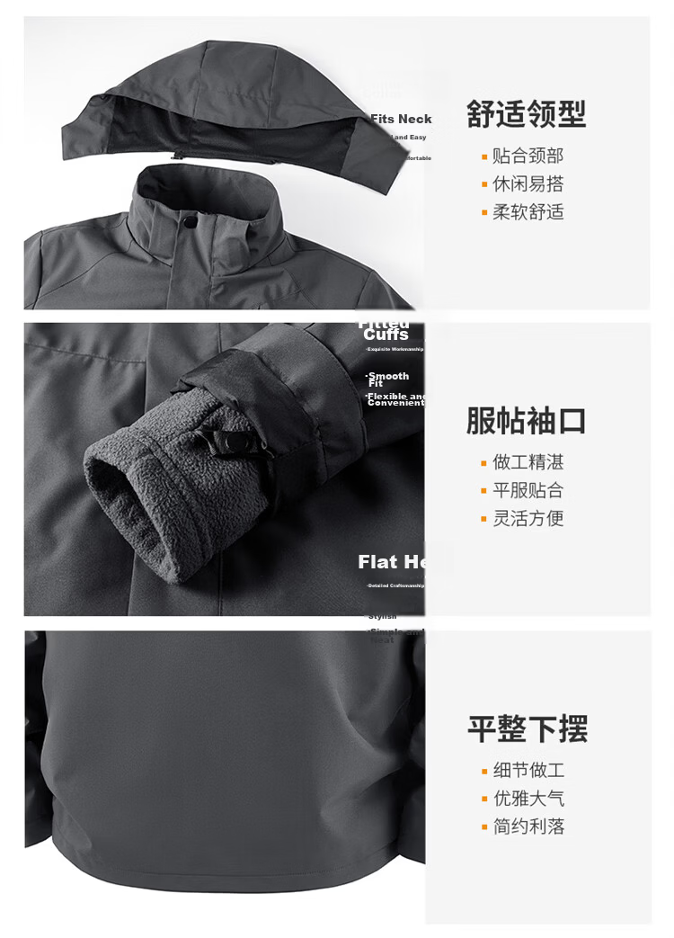 JEEP Men's Autumn Winter 3-in-1 Fleece Lined Jacket Outerwear Dark Gray L 12