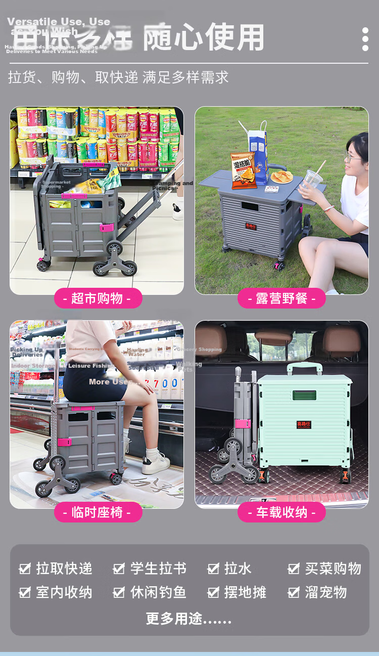 Xilushi Supermarket Shopping Cart Folding Small Trolley Stair-Climbing Handcart Storage Transport Cart BY10-CX Fresh Green 18